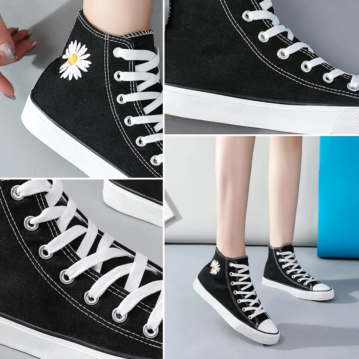 ZGR Classic High Top Canvas Sneaker in Black Daisy, worn