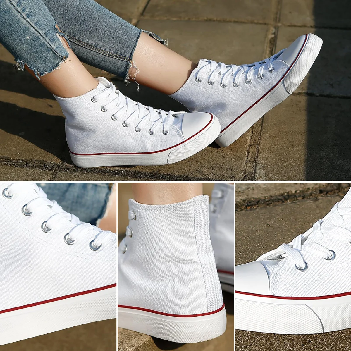 ZGR Classic High Top Canvas Sneaker in White, worn