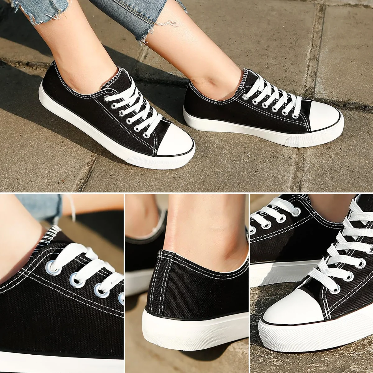 ZGR Classic Low Top Canvas Sneaker in Black, worn