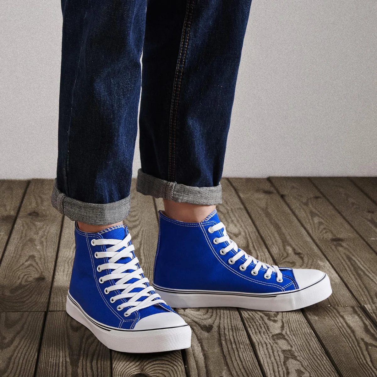 ZGR Men's High Top Canvas Sneaker in Blue, worn