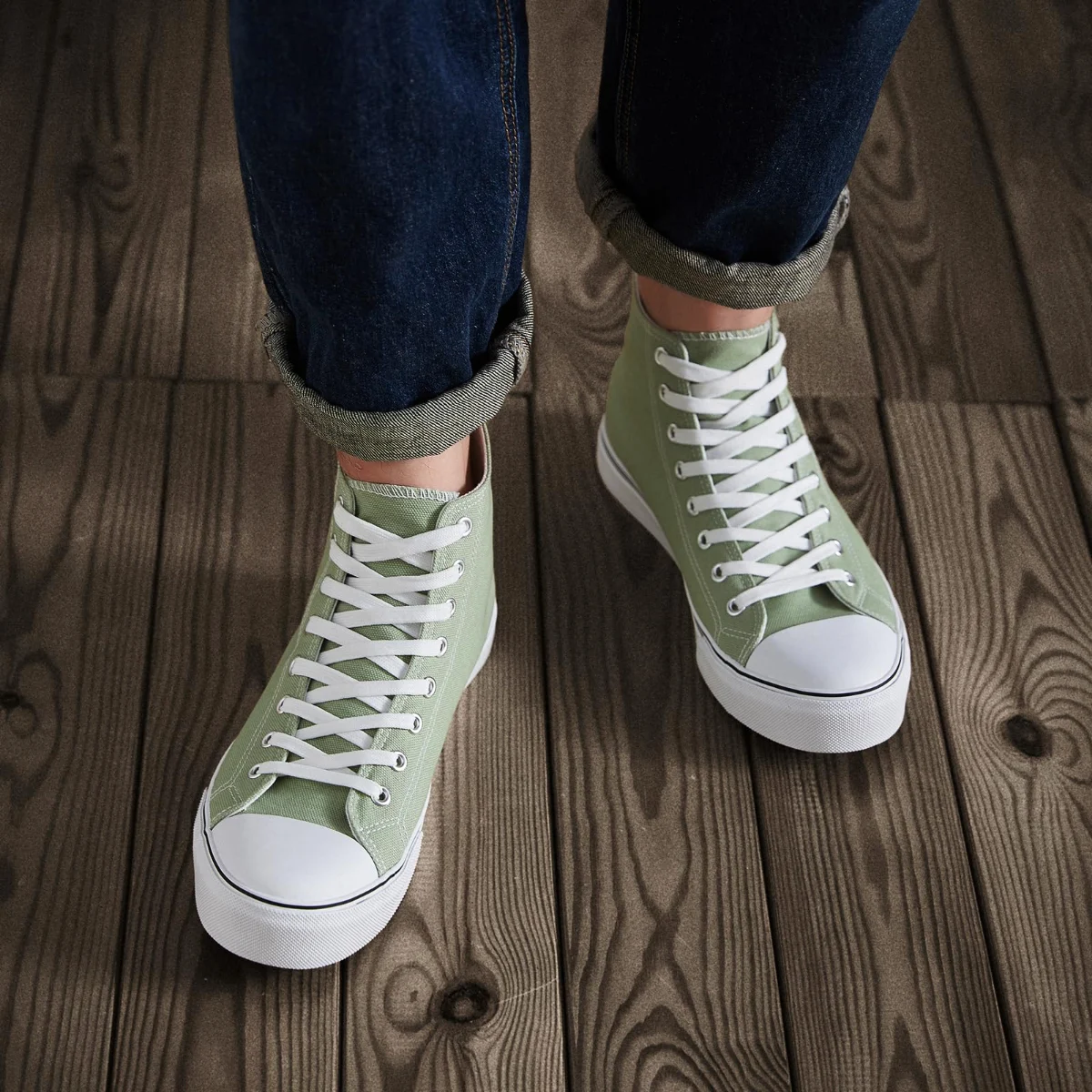 ZGR Men's High Top Canvas Sneaker in Mint Green, worn