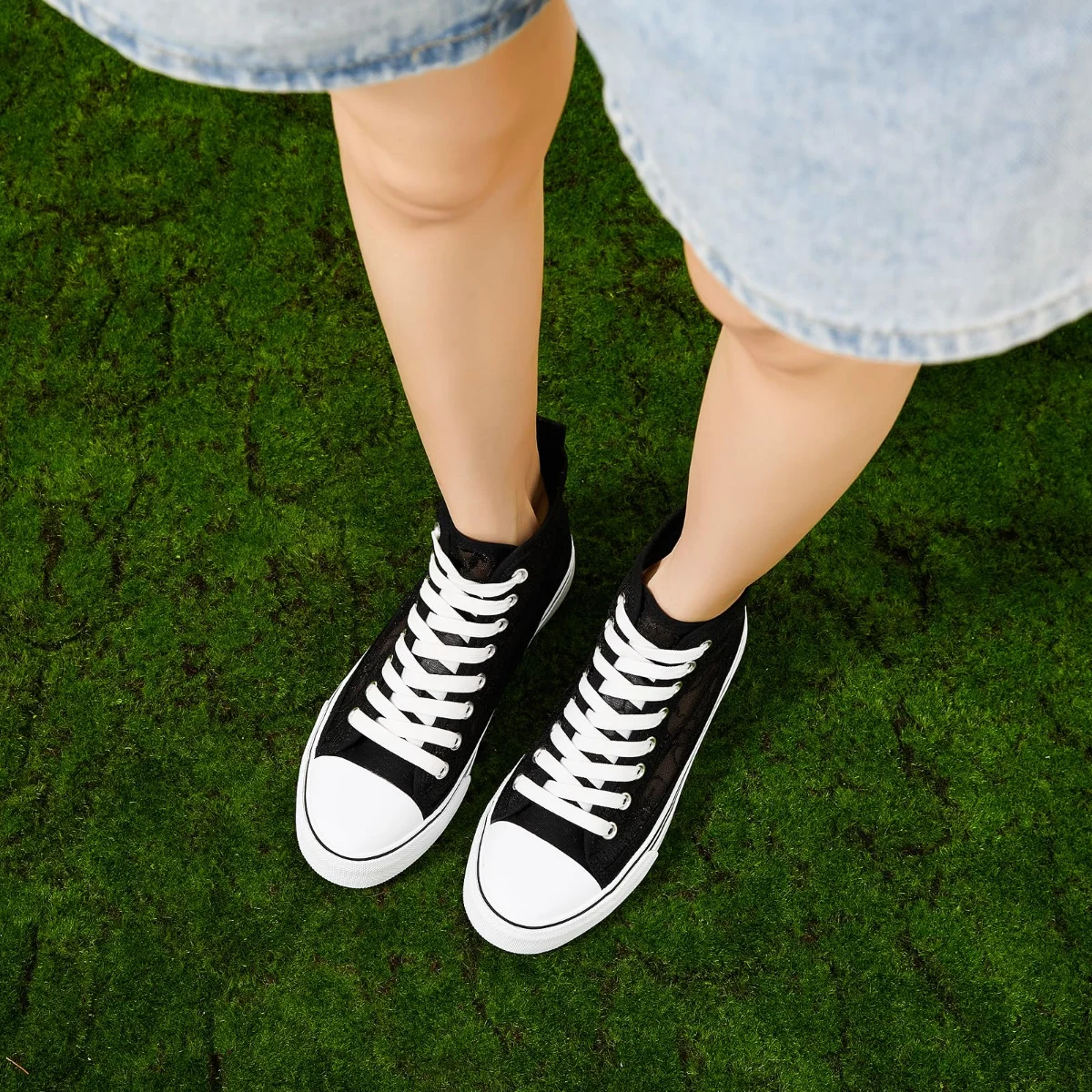 ZGR Mesh Lace Embroidered High Top in Black, worn