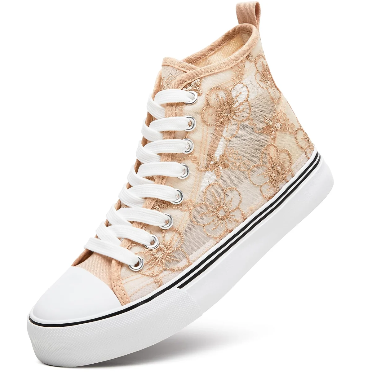 ZGR Mesh Lace Embroidered High Top in Brown