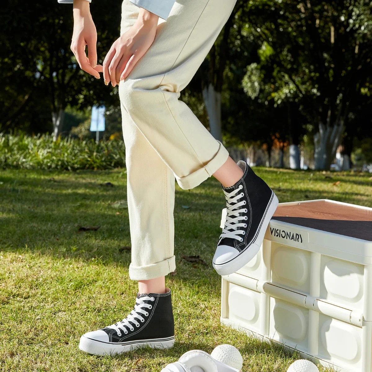 ZGR Padded Toe High Top Canvas Sneaker in Black, worn