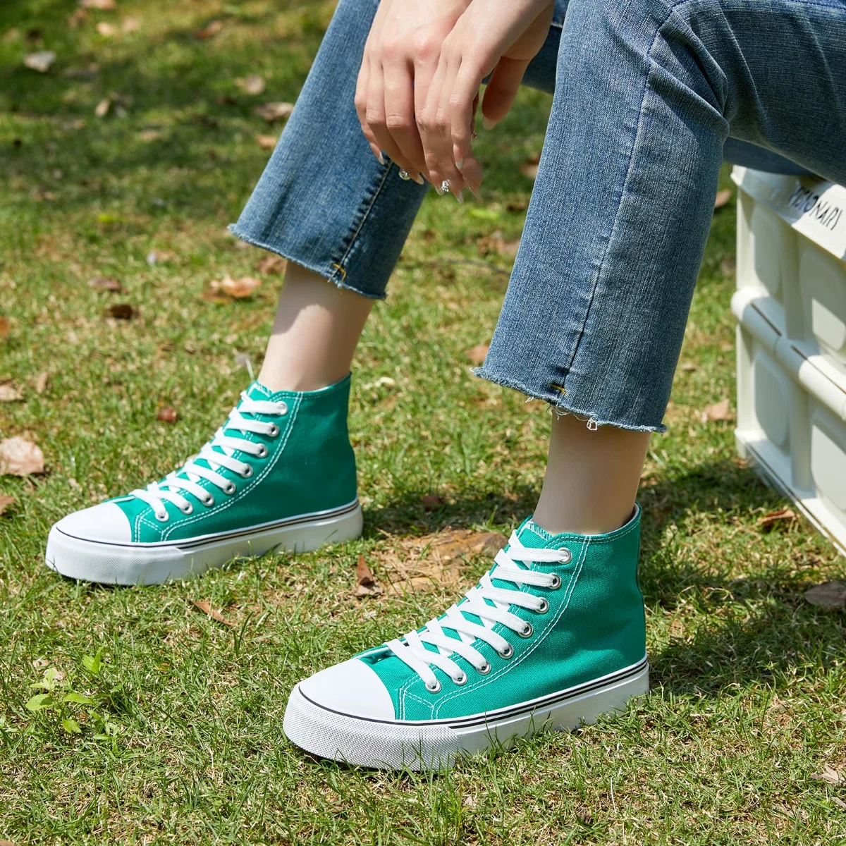 ZGR Padded Toe High Top Canvas Sneaker in Green, worn