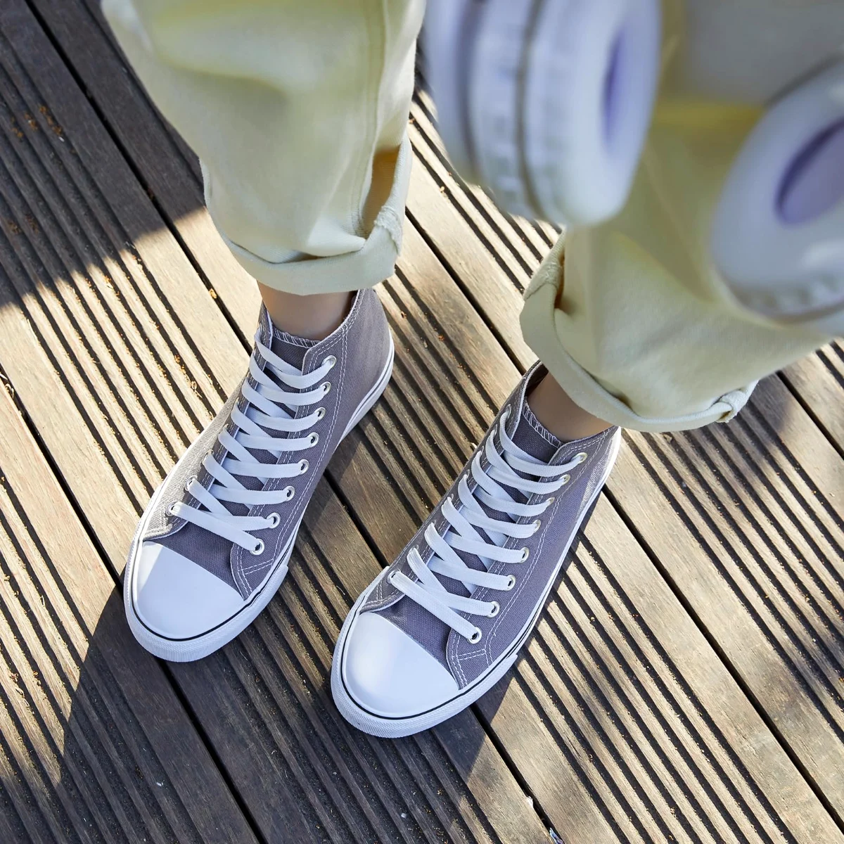 ZGR Padded Toe High Top Canvas Sneaker in Gray, worn