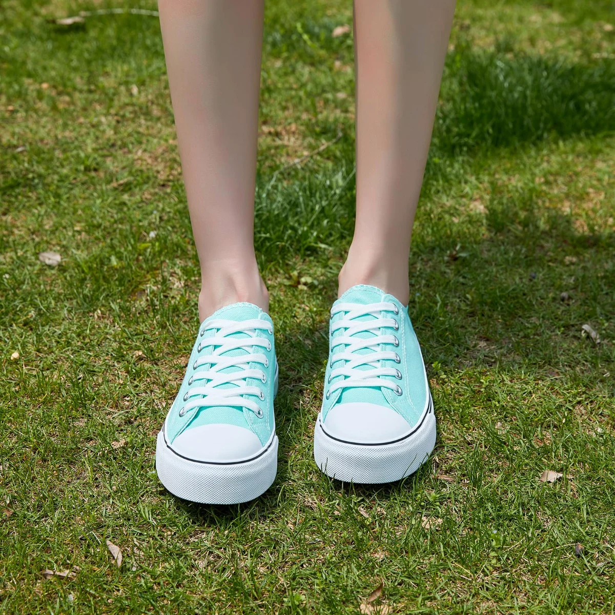 ZGR Padded Toe Low Top Canvas Sneaker in Light Green, worn