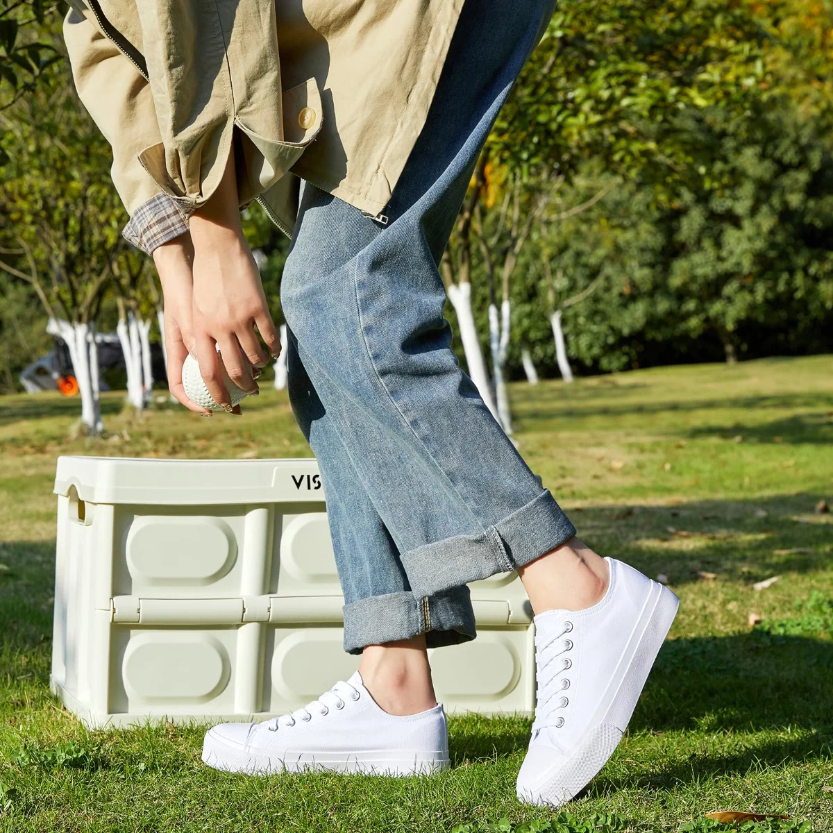 ZGR Padded Toe Low Top Canvas Sneaker in Natural White, worn