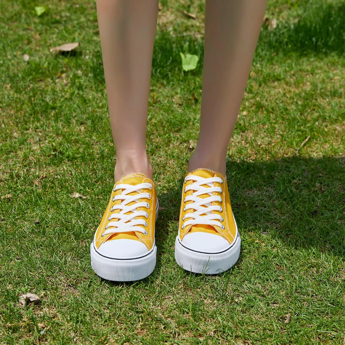 ZGR Padded Toe Low Top Canvas Sneaker in Yellow, worn