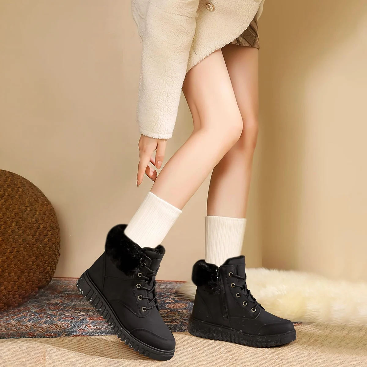 ZGR Side Zip Ankle Snow Boot in Black, worn